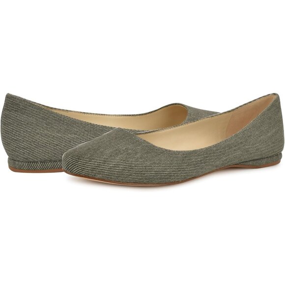 Nine West Women's Dark Olive Leather Closed Pointed Toe Ballet Flats Shoes - Picture 2 of 6